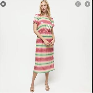 J. Crew Short Sleeve Sequin Midi Dress Watermelon Stripe NWT Size 4